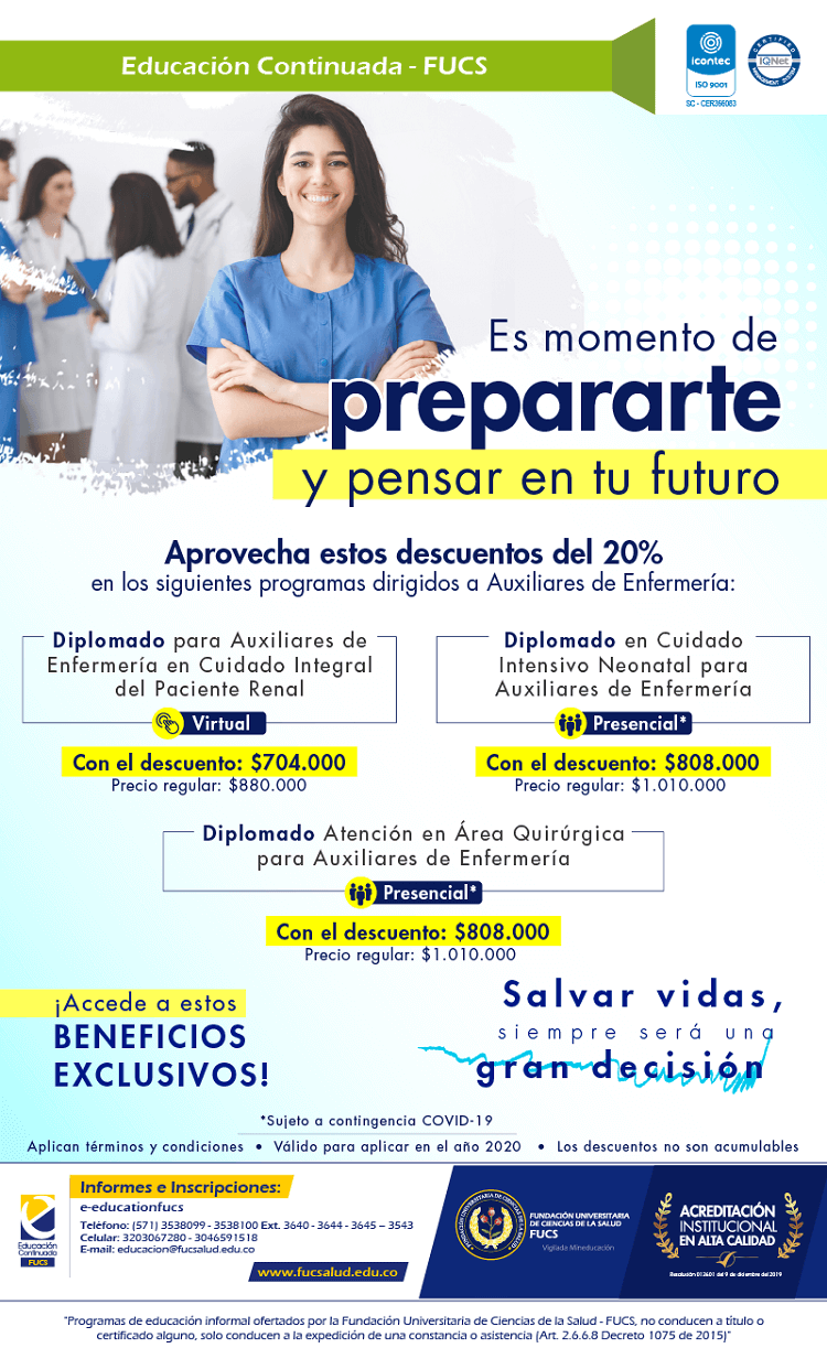 Aprovecha estos descuentos del 20%* en los siguientes programas dirigidos a Auxiliares de Enfermería: